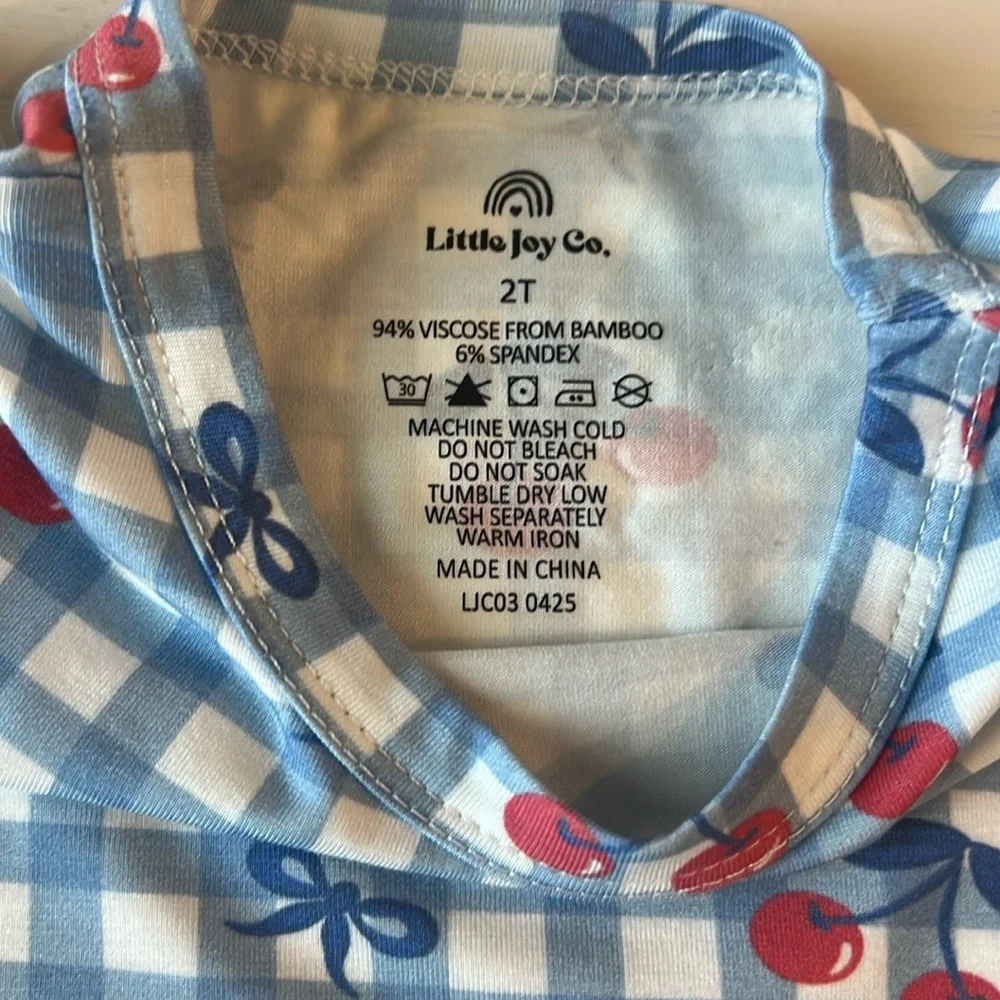 Little Joy Co Cherry Gingham Bows Bamboo Shorts Pajama Set 4T 5 6